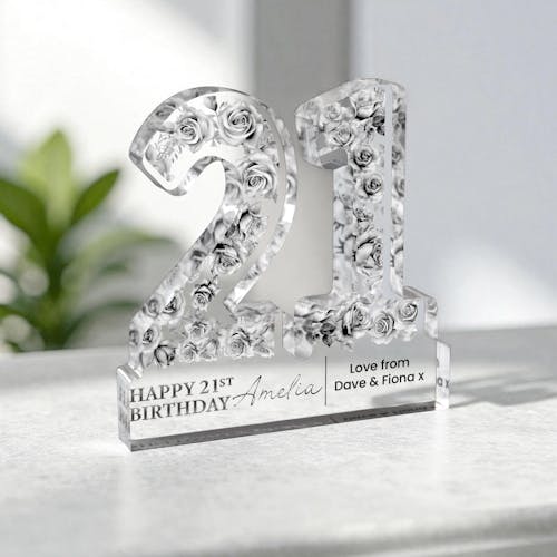 Personalised Freestanding 21st Birthday Gift Plaque - Silver Floral