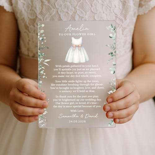 Personalised Flower Girl Postcard Wedding Day Thank You Keepsake Gift