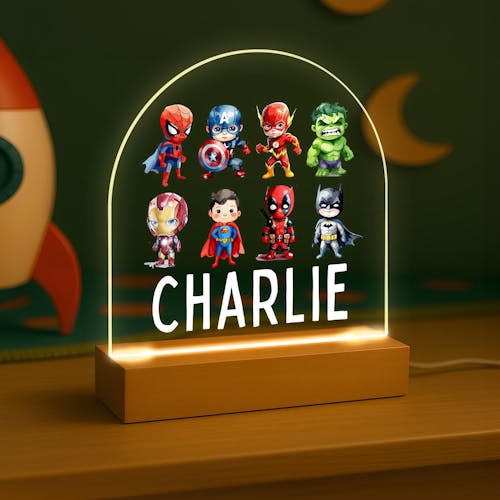 Personalised LED Superhero Lamp, Kids Night Light Gift, Kids Hero Light, Baby Boy Light, Birthday Gifts for Kids, Kids Bedroom Nursery Light