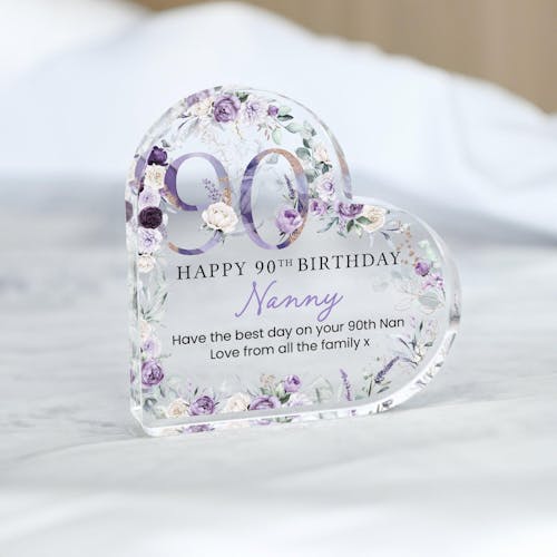 Personalised Purple Floral Happy 90th Birthday Gift Plaque