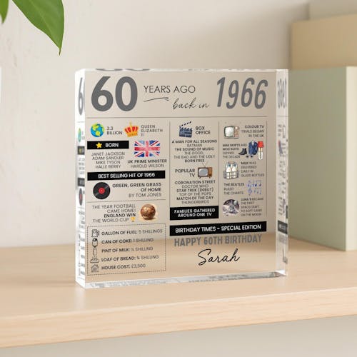 Personalised 60th Birthday Fun Facts Acrylic Plaque Born in 1966 Gift for Her/Him
