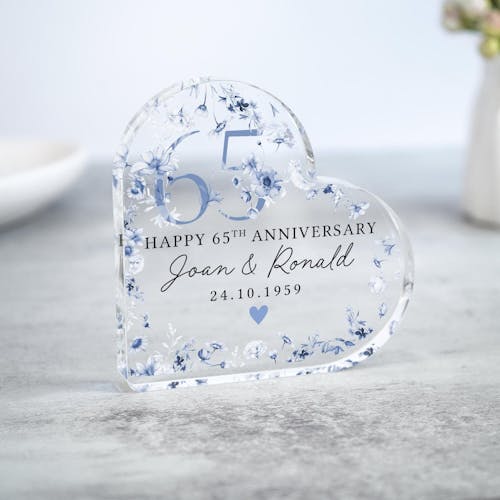 Personalised Floral 65th Sapphire Anniversary Gift Plaque