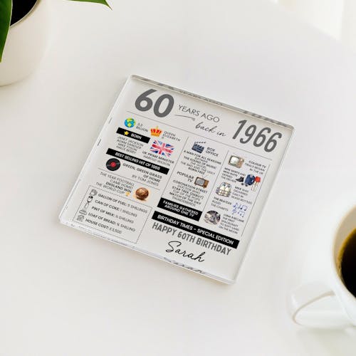 Personalised 60th Birthday Coaster Fun Facts Born in 1966 Birthday Gift for Her/Him