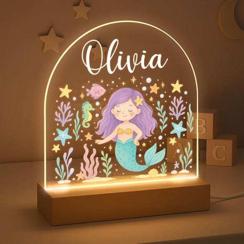 Personalised LED Mermaid Girls Night Light Nursery Lamp