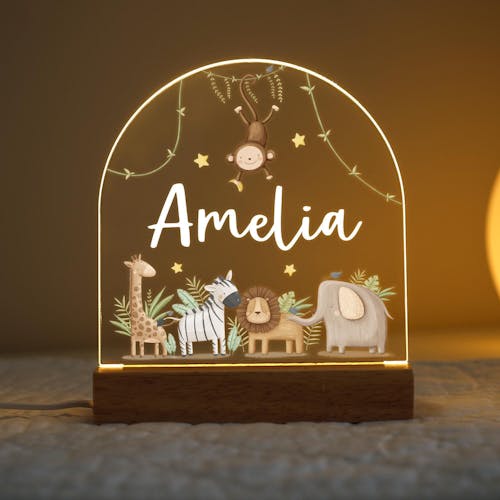 Personalised LED Jungle Animals Night Light Lamp