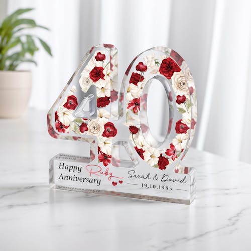 Personalised 40th Ruby Anniversary Gift Plaque with Names and Date