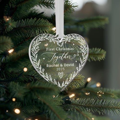 Personalised Clear First Christmas Together Heart Bauble