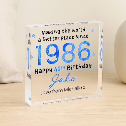 Personalised Born in 1986 Happy 40th Birthday Gift Plaque For Him
