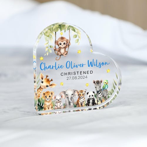 Personalised Safari Animals Christening Baptised Keepsake Gift
