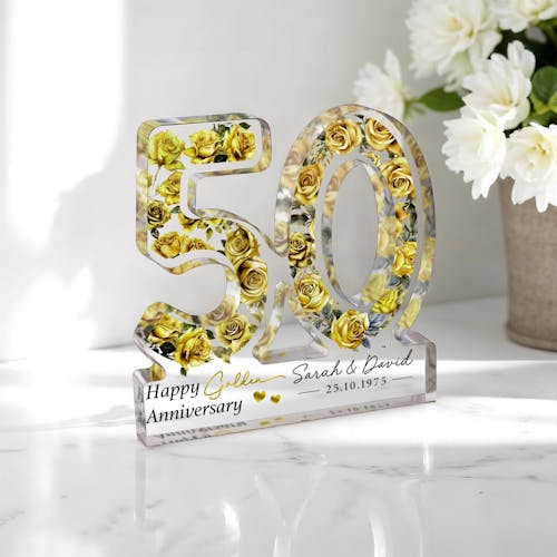 Personalised Freestanding Golden 50th Anniversary Gift Plaque