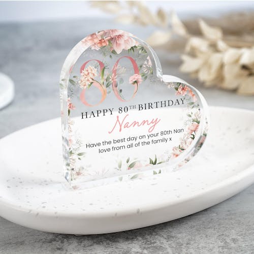 Personalised Rose Pink Happy 80th Birthday Gift Plaque