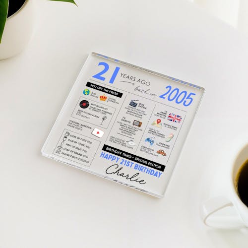 Personalised 21st Birthday Coaster 2005 Fun Facts Gift