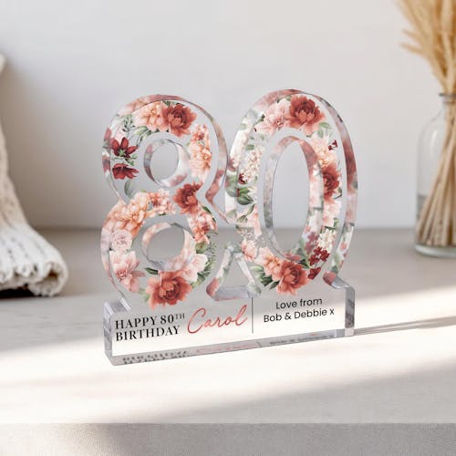 Personalised Ruby Pink Freestanding 80th Birthday Gift Plaque