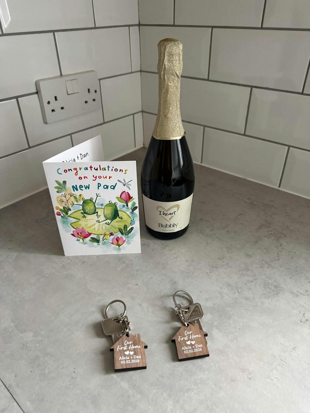 Personalised Natural Walnut Wood First Home Keyrings