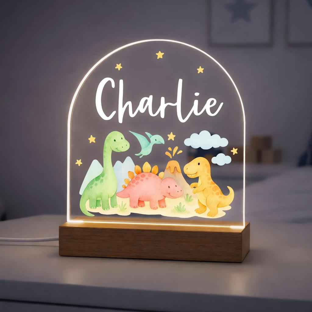 Personalised LED Dinosaur Kids Night Light Lamp