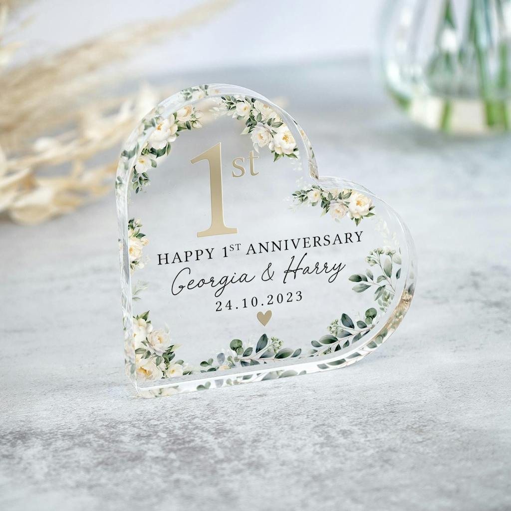 Personalised Floral 1st Anniversary Gift - Paper Anniversary Plaque