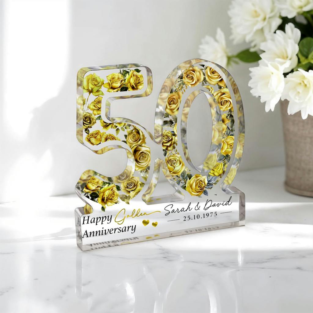 Personalised Freestanding Golden 50th Anniversary Gift Plaque