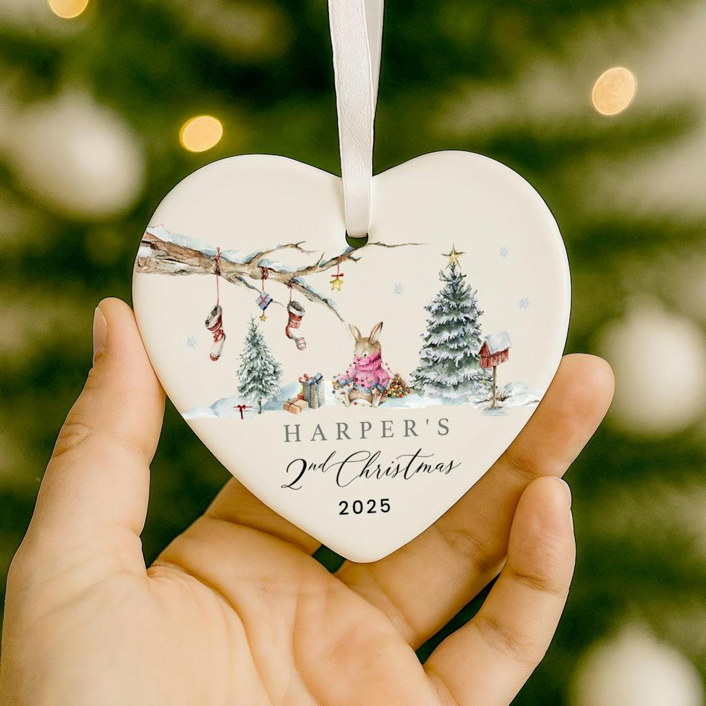 Personalised Baby's 2nd Christmas Ornament - Bunny Woodland