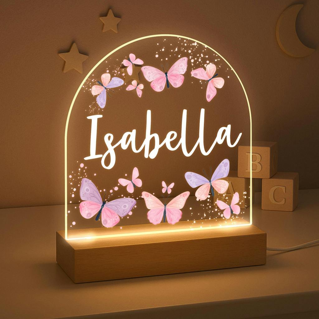 Personalised LED Butterfly Nursery Night Light Lamp