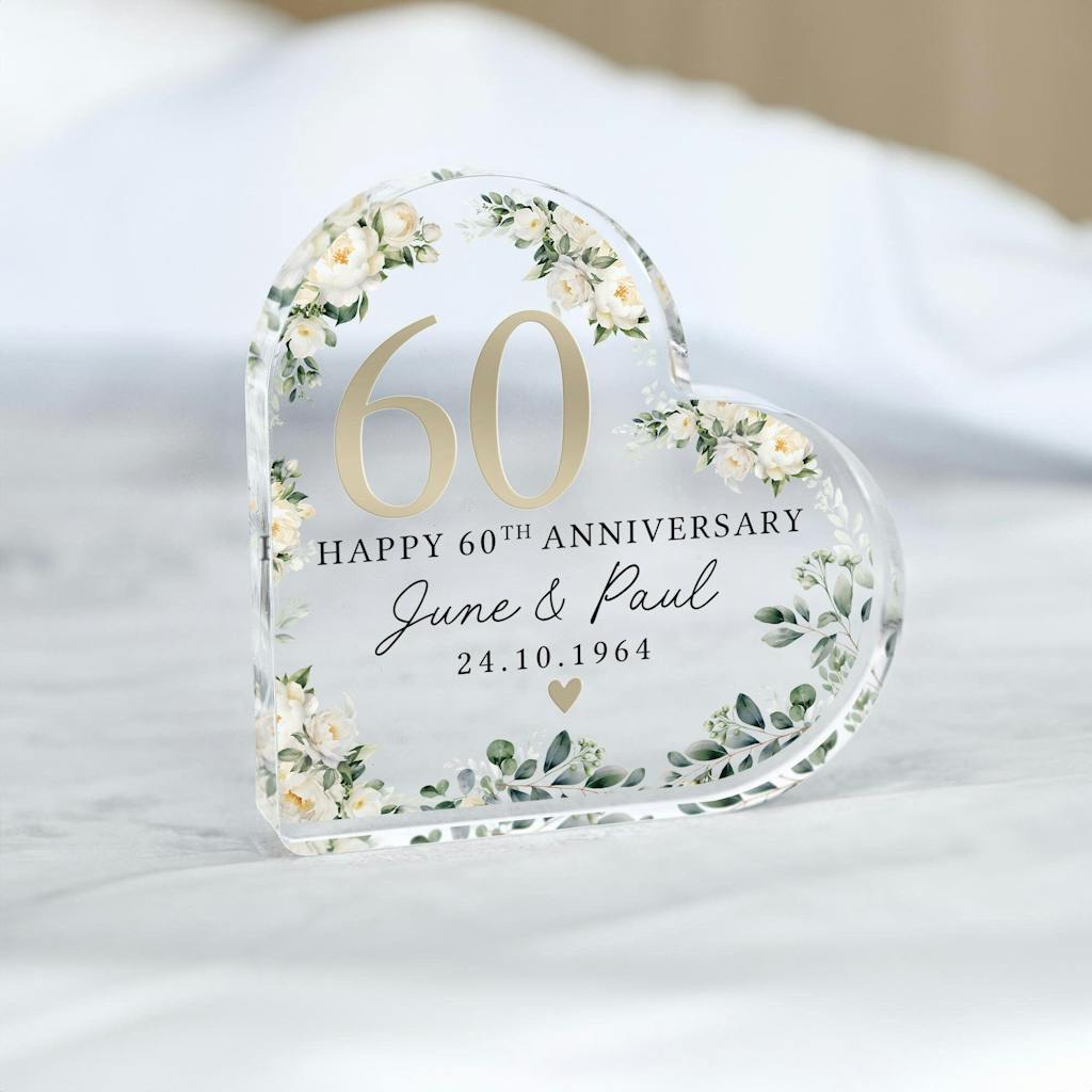 Personalised Floral 60th Anniversary Gift - Diamond Anniversary Plaque