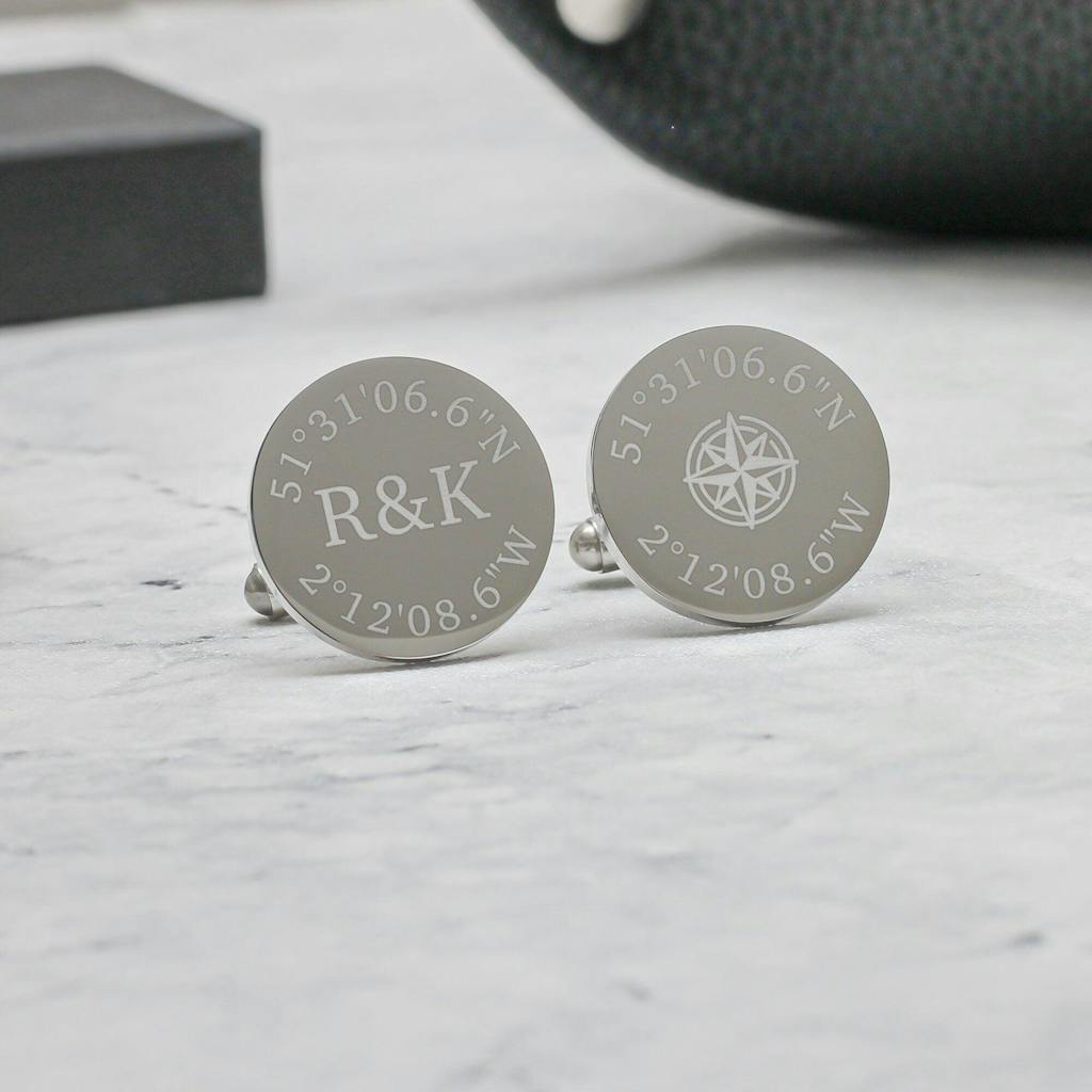 Personalised Engraved Custom Coordinates Cufflinks