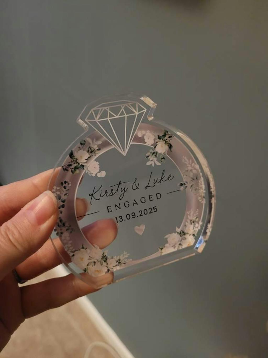 Personalised Engagement Ring Keepsake Clear Acrylic Block