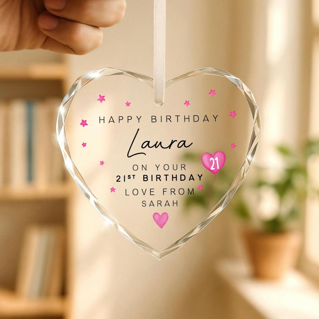 Personalised Happy 21st Birthday Keepsake Ornament - Crystal Glass