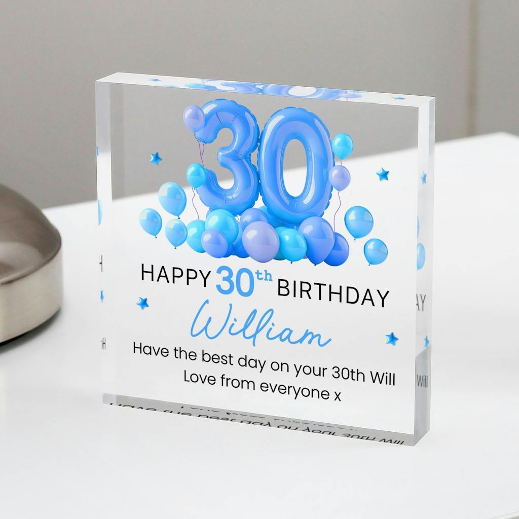 Personalised Blue Balloon Happy 30th Birthday Gift For Him