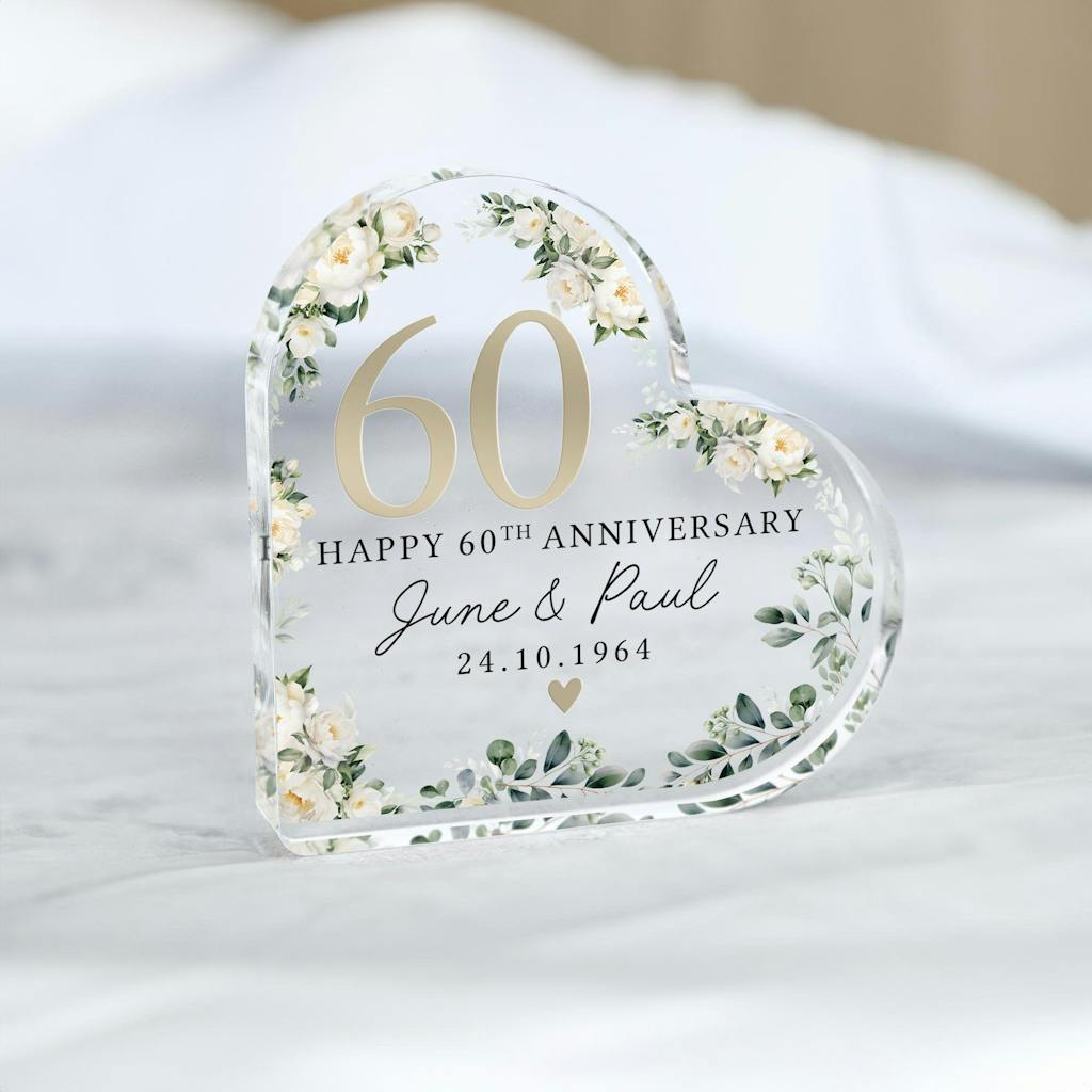 Personalised Floral 60th Anniversary Gift - Diamond Anniversary Plaque