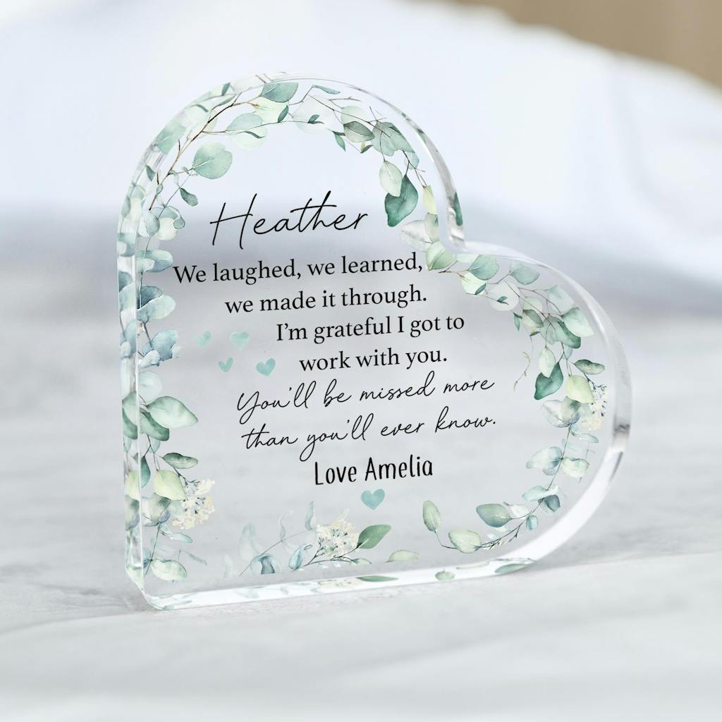 Personalised Floral Work Leaving Gift for Colleague Goodbye Heart Block Keepsake Gift