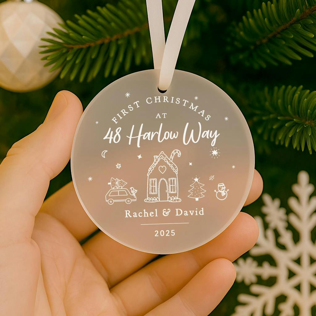 Personalised First Christmas in New Home Gift Frosted Acrylic Keepsake