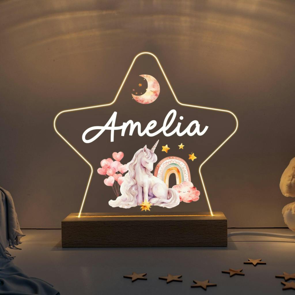 Personalised LED Unicorn Star Night Light Lamp