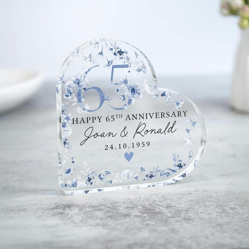 Personalised Floral 65th Sapphire Anniversary Gift Plaque