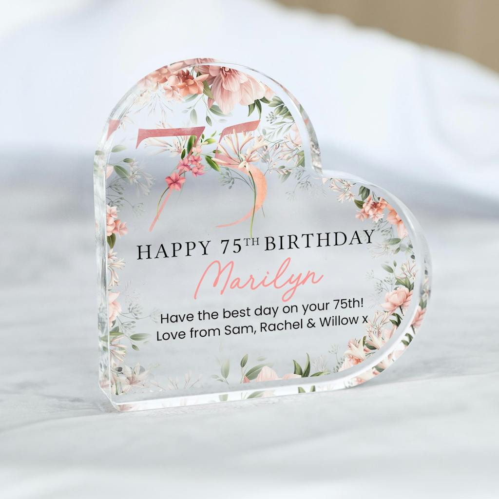 Personalised Happy 75th Birthday Gift Heart Plaque