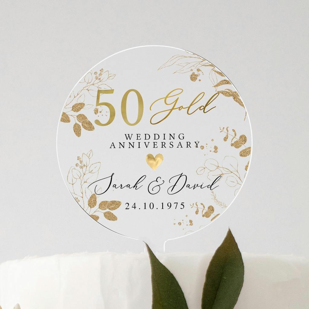 Personalised Golden 50th Anniversary Cake Topper