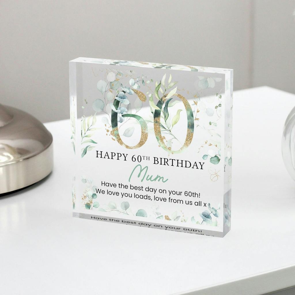 Personalised Green Floral Happy 60th Birthday Gift Plaque
