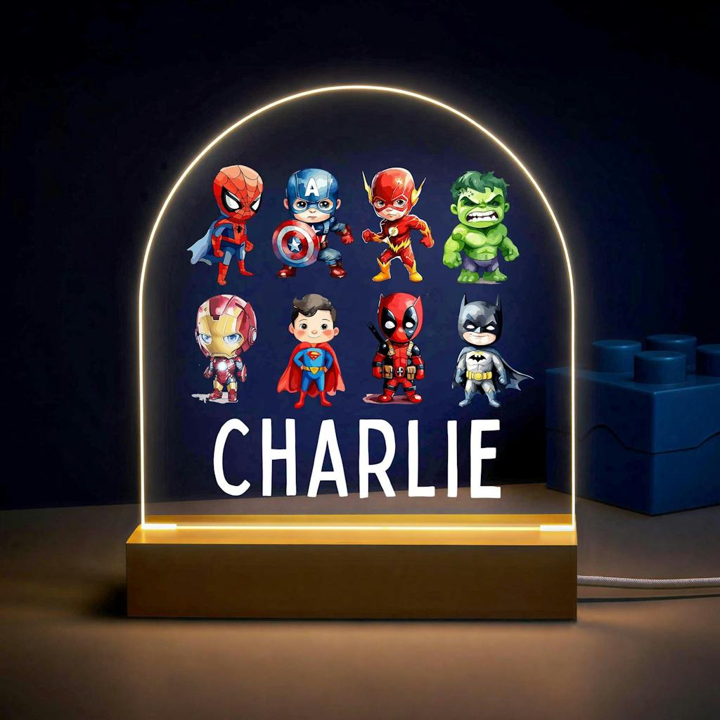 Personalised LED Superhero Lamp Kids Night Light