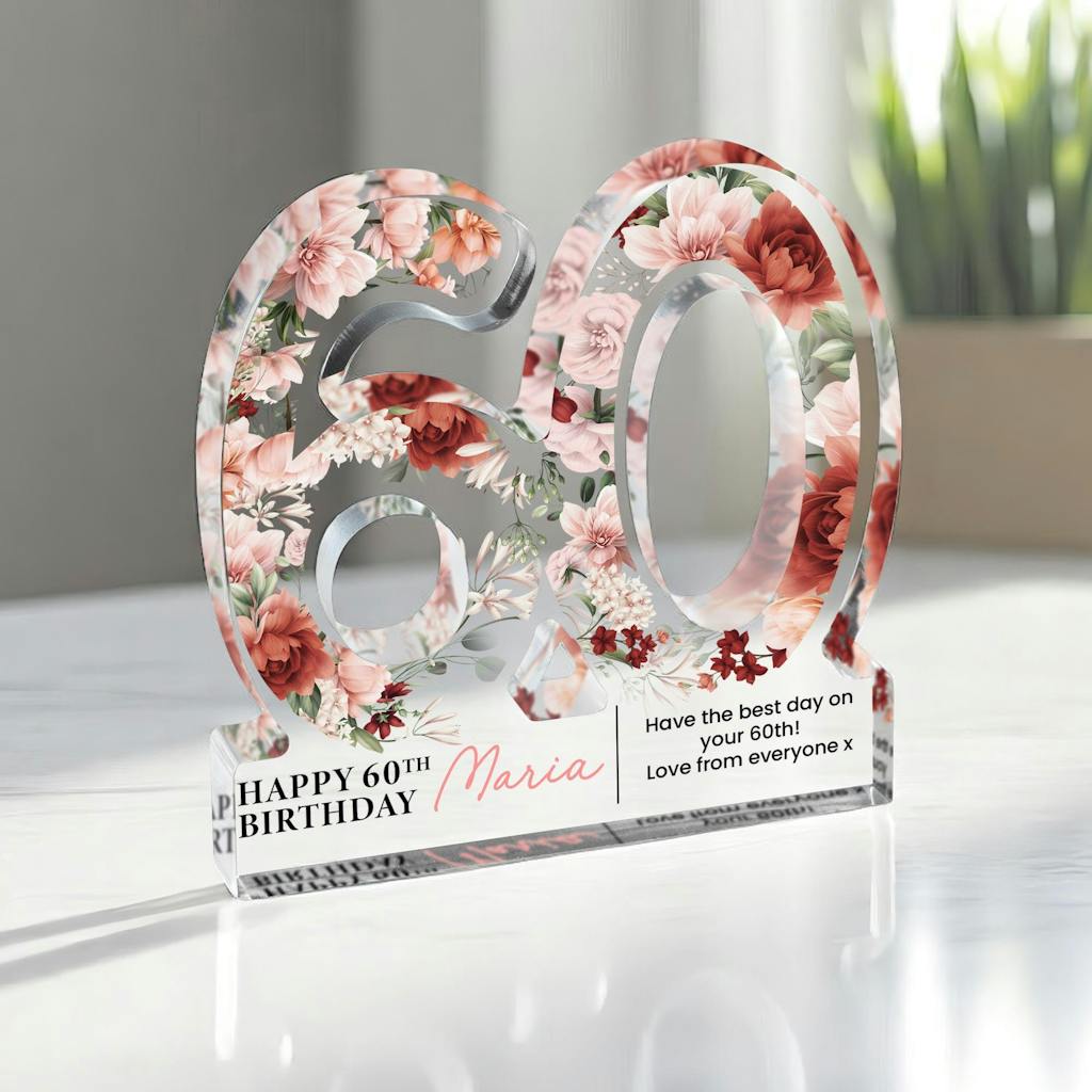Personalised Rose Pink 60th Birthday Gift Block