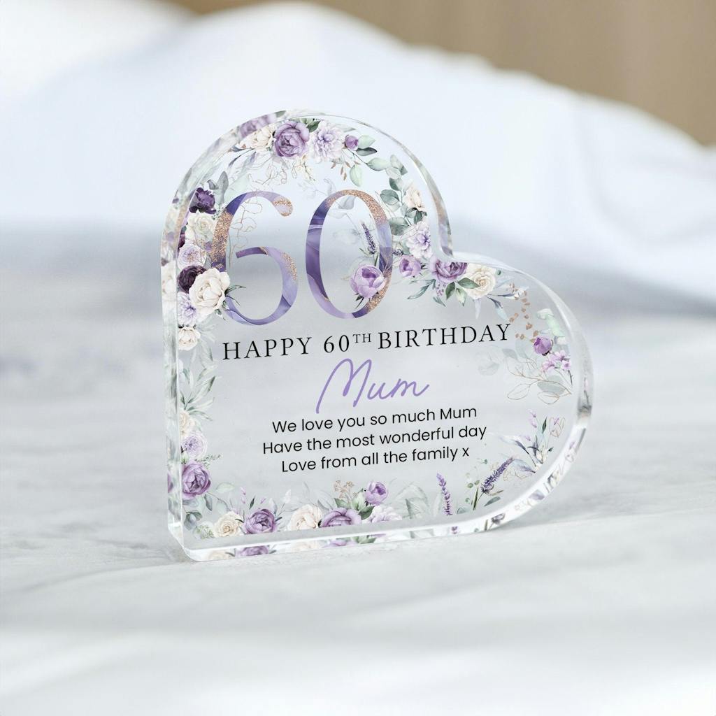 Personalised Purple Floral Happy 60th Birthday Gift Plaque