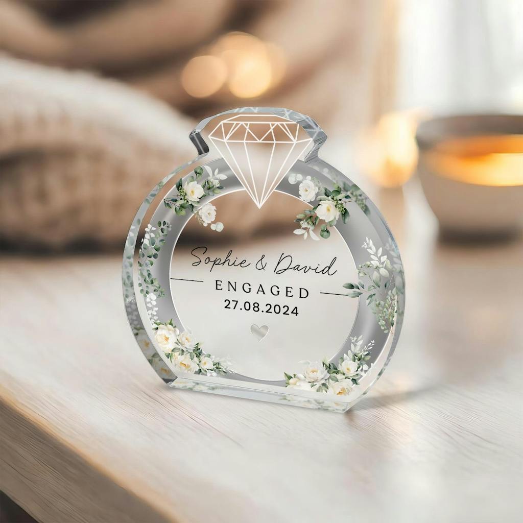Personalised Engagement Ring Keepsake Clear Acrylic Block