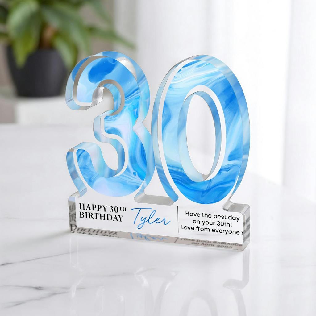 Personalised Blue Wave Retro Themed 30th Birthday Gift Plaque for Him