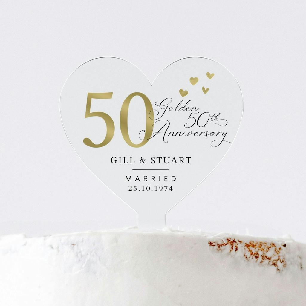 Personalised Golden 50th Anniversary Cake Topper