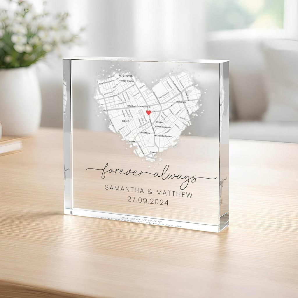 Personalised Location Map Heart Keepsake Plaque First Date Frame Gift