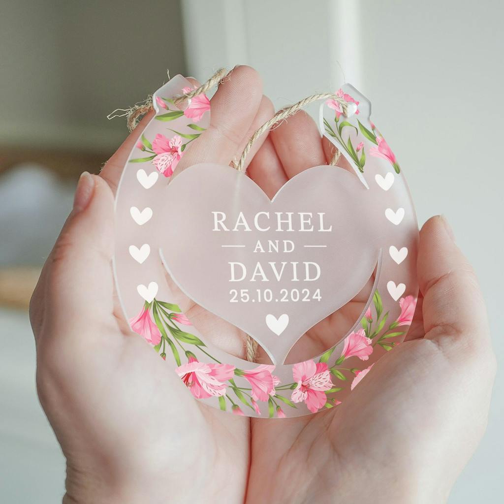 Personalised Pink Floral Lucky Horseshoe Couple Gift - Engagement Gift