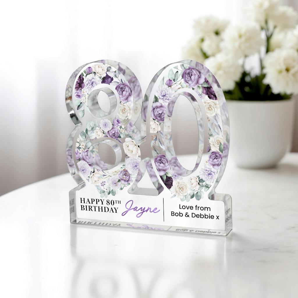 Personalised Lavender Flower 80th Birthday Gift Plaque