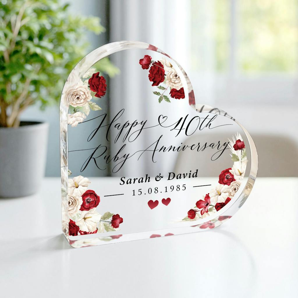 Personalised 40th Ruby Anniversary Heart Gift Plaque Ornament