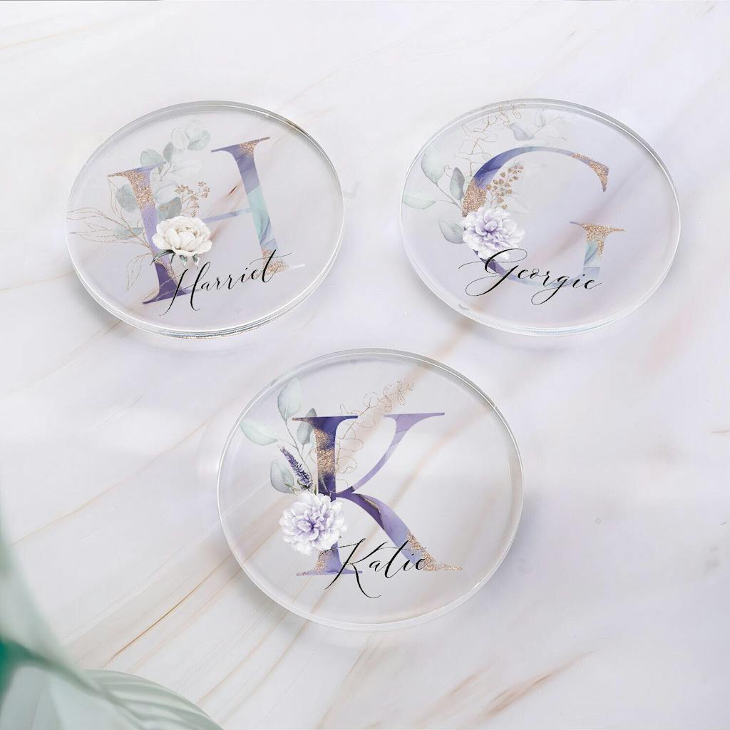 Personalised Purple Floral Initial Coaster