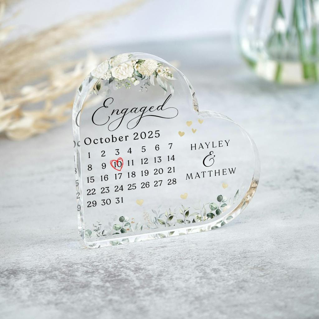 Personalised Engagement Calender Heart Gift Plaqye