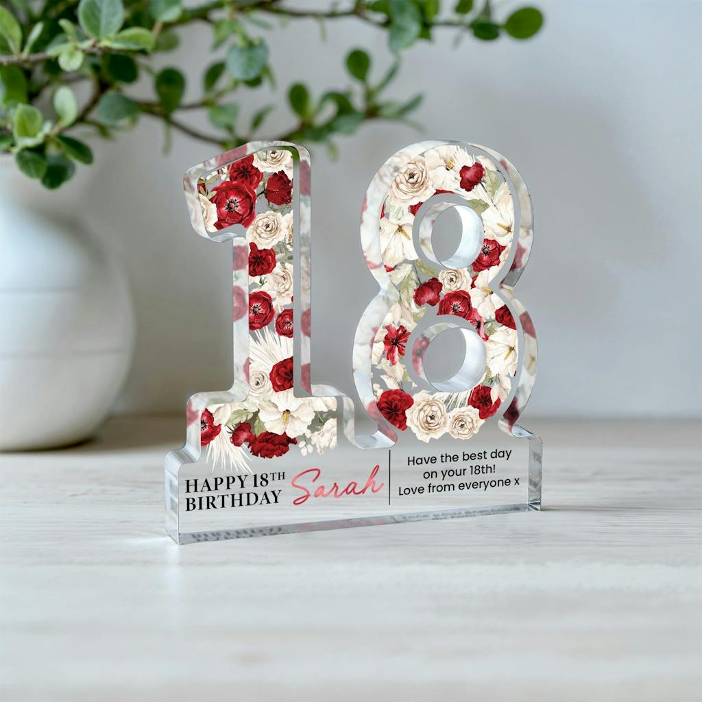 Personalised 18th Birthday Freestanding Rose Flower Gift Plaque
