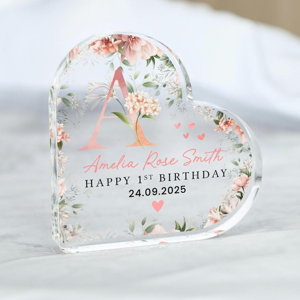 Personalised Floral Initial First Birthday Gift Plaque - 1st 2nd 3rd Birthday